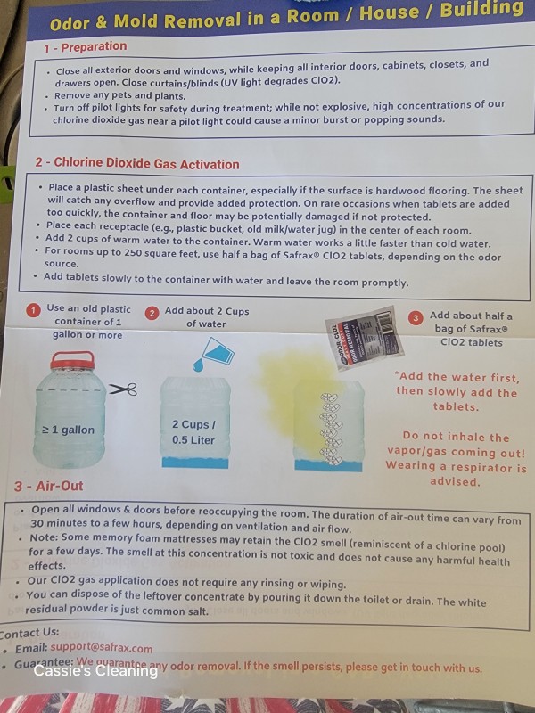 Odor Removal Instructions